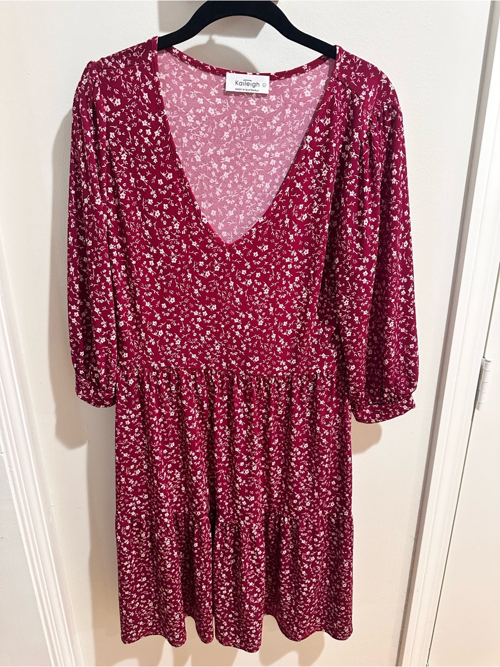 Kaileigh Burgundy Floral V-Neck Tiered Dress